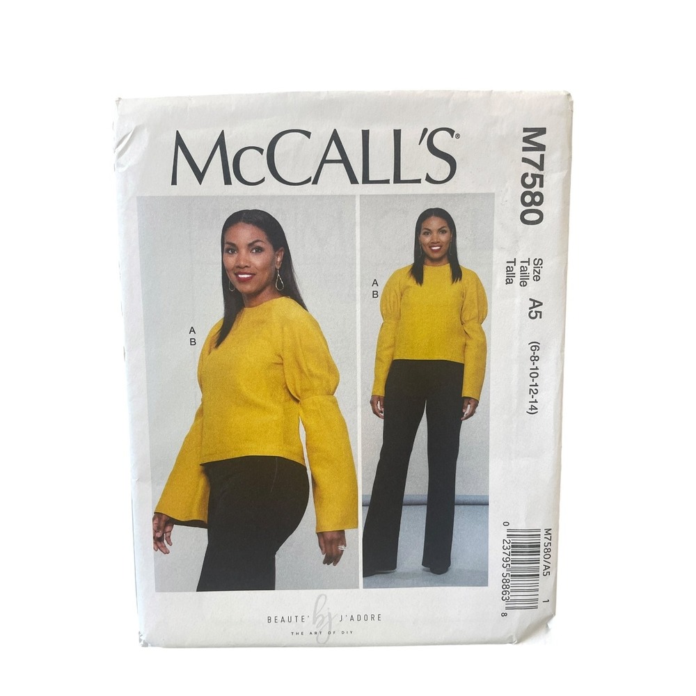 McCall's Sewing Pattern Misses A5 (6-14) M7580 Bell Sleeve Top Wide Leg Pants